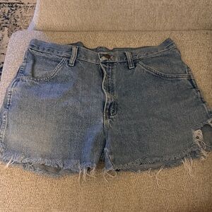 Rustler Light Blue High-Waist Frayed Denim Shorts